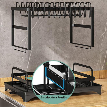 Dish Drying Rack,2 Tier Drying Rack Kitchen with Drainboard,Large Capacity Dish Drainer Organizer Shelf with Utensil Holder, Cup Rack for Kitchen Counter (Black)