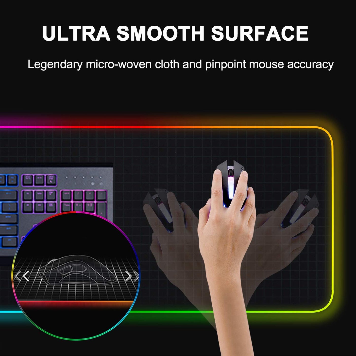 Reawul RGB Gaming Mouse Pad, 14 Modes LED Luminous Extra Large Mouse Pad, Non-Slip and Waterproof Surface for PC and Mac Gamers (800 x 300 x 4 mm)