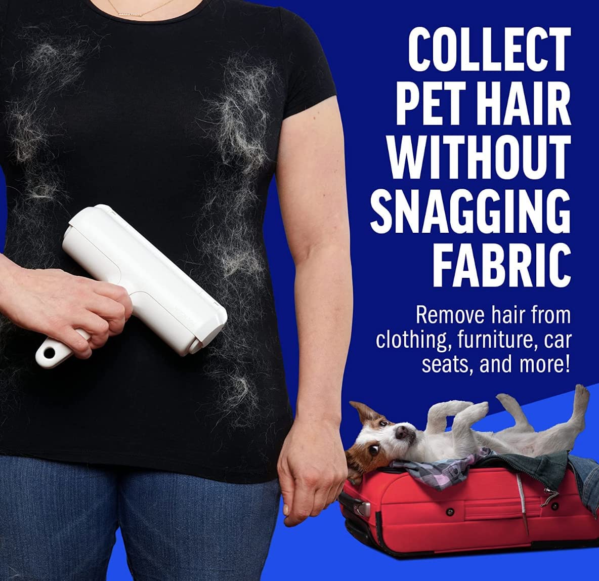 Reusable dog and cat hair remover, reusable dog and cat car hair remover, reusable dog and cat furniture hair remover (white and blue)