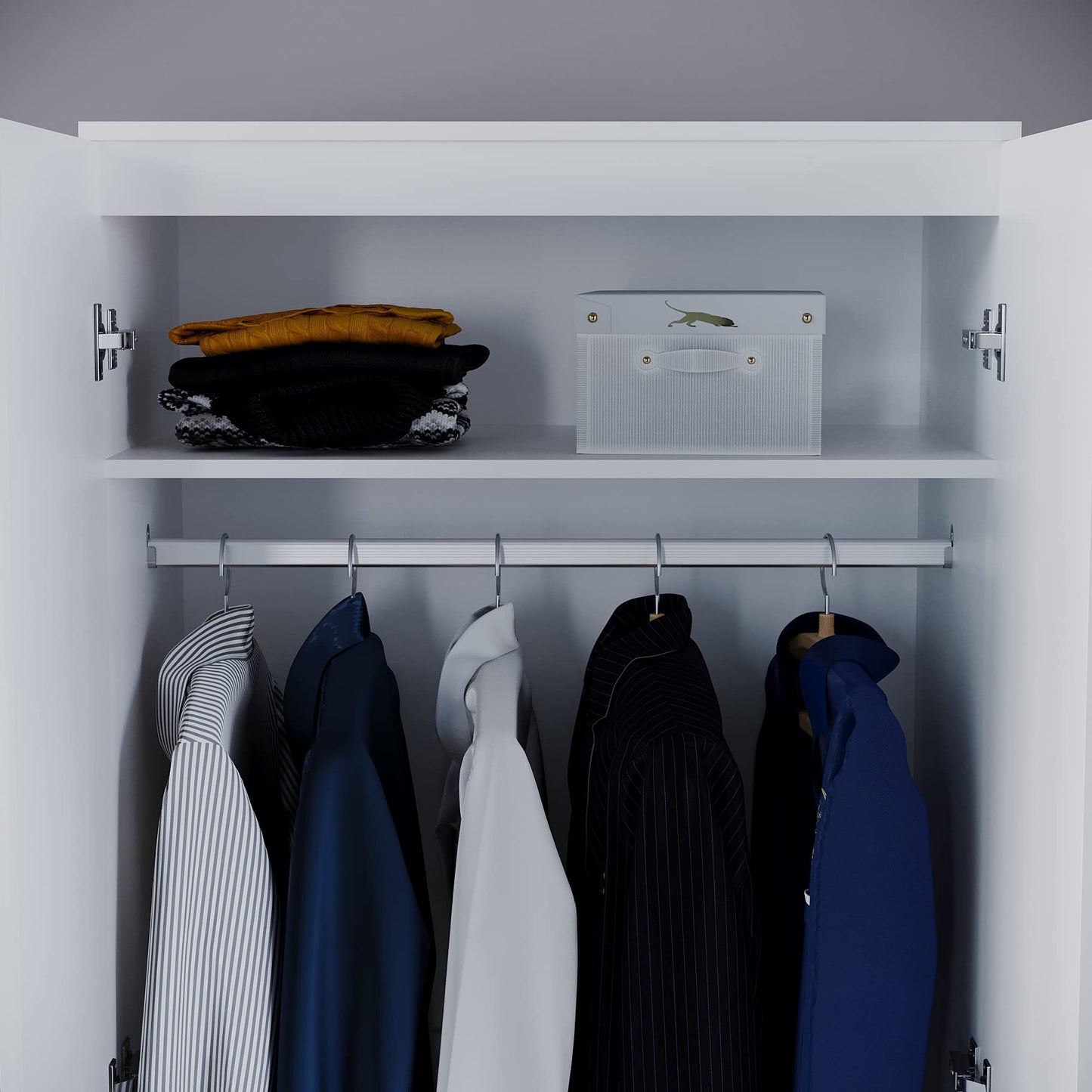 Riano 2-Door Wardrobe with Internal Shelf and Hanging Rail, Wooden MDF Bedroom Storage Furniture and Clothing Armoire in a Clean and Classic White Finish for Any Room