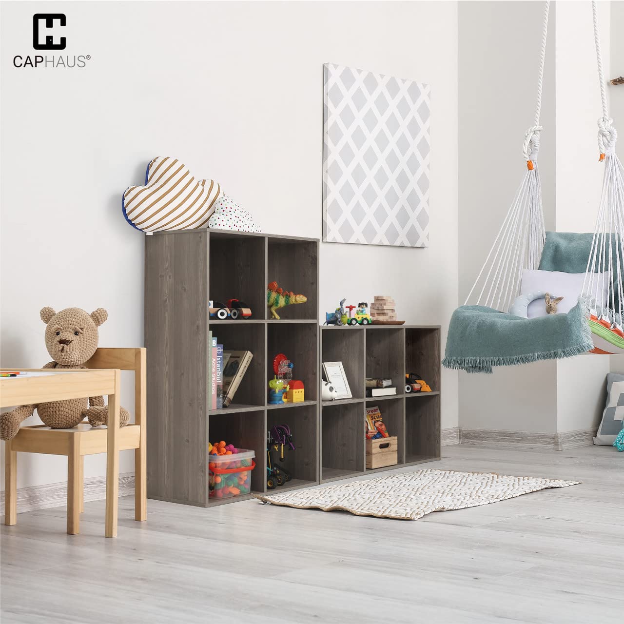 Cube Storage Organizer Shelf, Bookcase with Back Panels and Exterior Edge, Versatile Room Divider, Multi-Cube Options, Modern and Sturdy Shelving (Rustic Grey Oak)