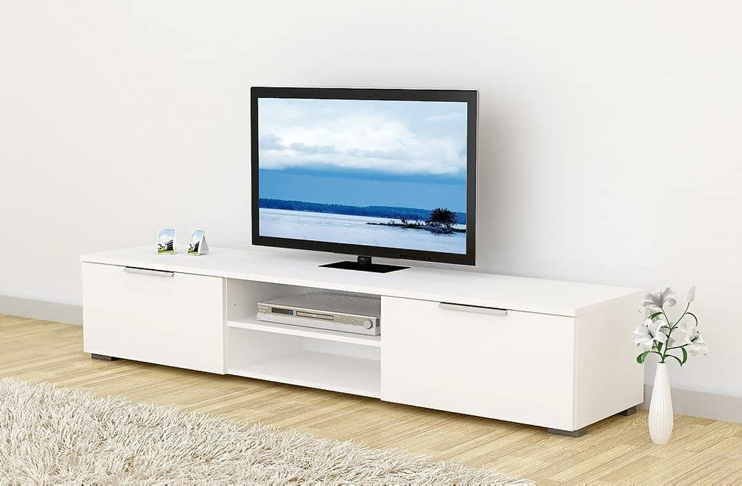 TV Unit in Clean White Finish, Large 160cm Entertainment Center Console Suitable for Big Screens and Decor, Sleek and Minimalist Design for Living Room