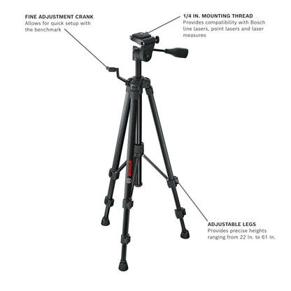 Bosch BT150 Compact Tripod with Extendable Height for Use with Line Lasers, Point Lasers, and Laser Distance Tape Measuring Tools, Black