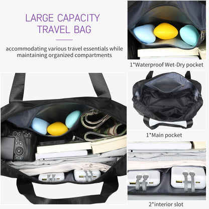 HI-FINE Expandable Foldable Duffle Bag With Wheels for Travel, Rolling Luggage Carry-On, Large Weekend Bag (Black)