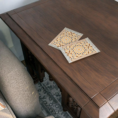 Rug Coaster Set – Set of 4 Mini Carpet Coasters with Velvet Surface & Leather Backing, Non-Slip, 14x9 cm, Elegant Table Protection & Gift Idea