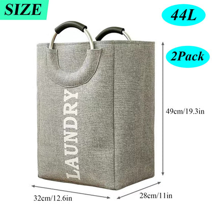 Qiccijoo 44L Large Laundry Basket,2Pack Collapsible Oxford Fabric Laundry Hamper with Handles,Waterproof Washing Bin Portable Dirty Clothes Basket for College Dorm, Family,Laundry Room(Grey)