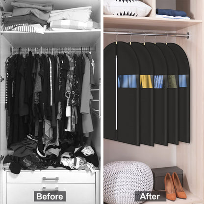 5-Pack Clothes Storage Garment Bags, Breathable Non-Woven Suit Covers with Zipper and Clear Window, Dust and Moth Protection for Suits, Jackets, Dresses, and Shirts, 100x60 cm