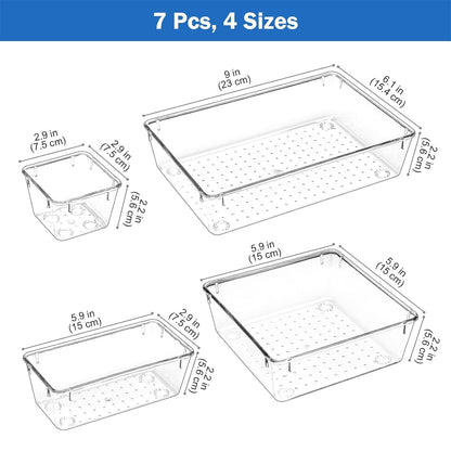 Niwlix Drawer Storage Organizer, Versatile Bathroom and Vanity Drawer Cosmetic Organizer Trays, Storage Bins for Makeup, Bedroom, Kitchen Gadgets Utensils and Office 7Pcs Set