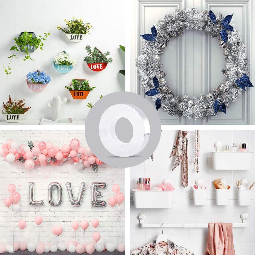 Tape Double Face Nano Adhesive, Strong Reusable Gel Grip for Home and Office Use, Removable and Washable, Transparent, 2 x 5 x 5 cm