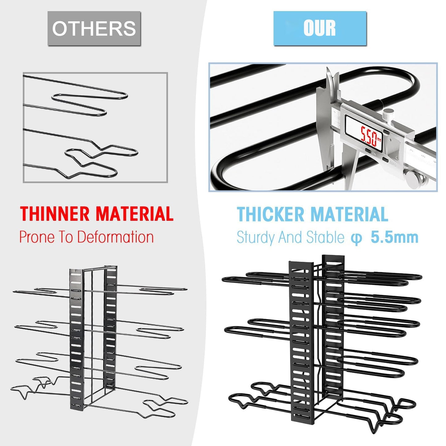 8-Tier Adjustable Rack Heavy, Pots and Pans Organizer Rack for Cabinet, Duty Under Cabinet Pot and Pan Storage, Perfect for Pots, Pans, and Lids - Easy Kitchen Organization and Storage