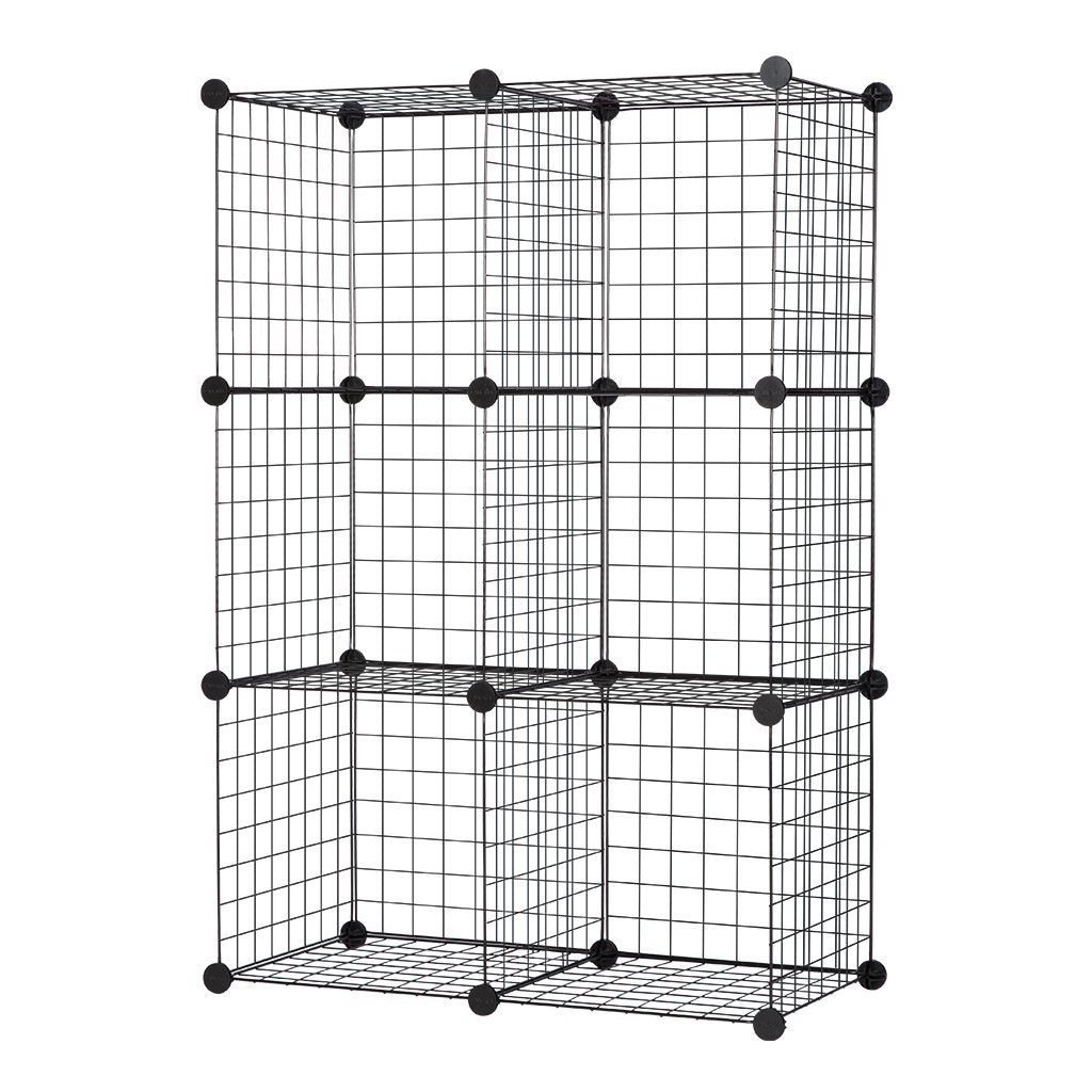 LANGRIA 6-Cube DIY Wire Grid Bookcase, Multi Use Modular Storage Shelving Rack, Open Organizer Cabinet for Books, Toys, Clothes, Tools