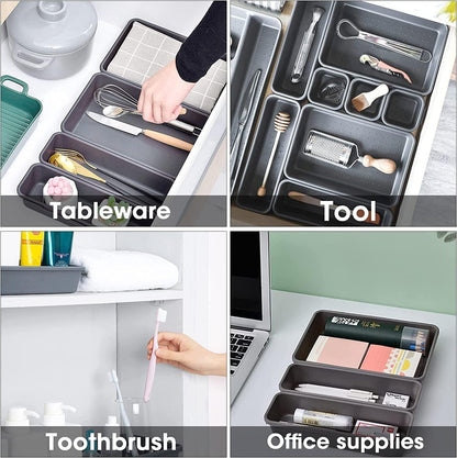 16 Pieces Drawer Organizers Set, Versatile Desk Drawer Organizer Trays Plastic Storage Bins, Separators Drawer Divider for Makeup, Kitchen Gadgets Utensils and Office