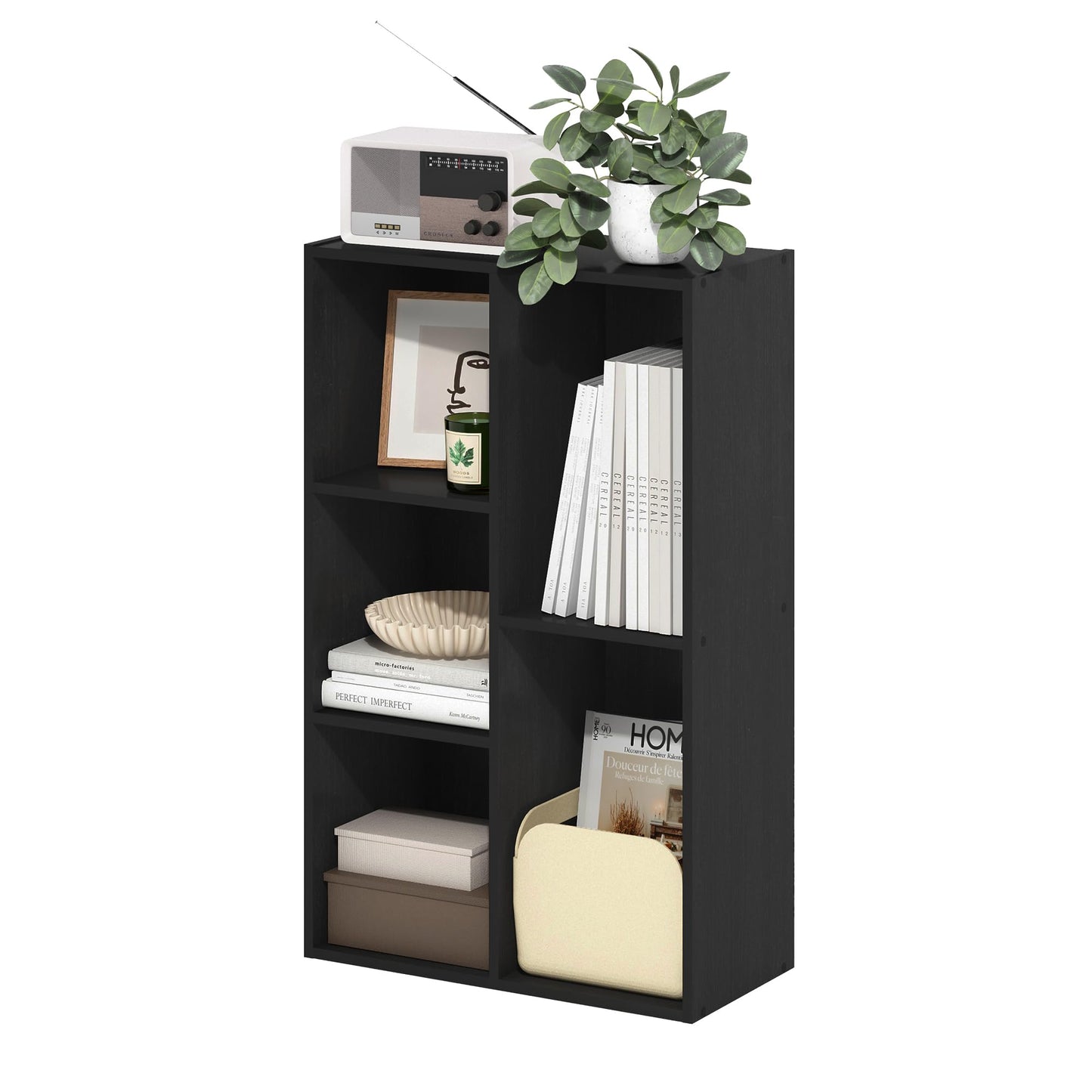 5-Tier Narrow Vertical Wall Unit, Tall Column Floating Storage Organizer and Utility Shelf for Bedroom or Living Room, Space-Saving Design in a White Laminate Finish