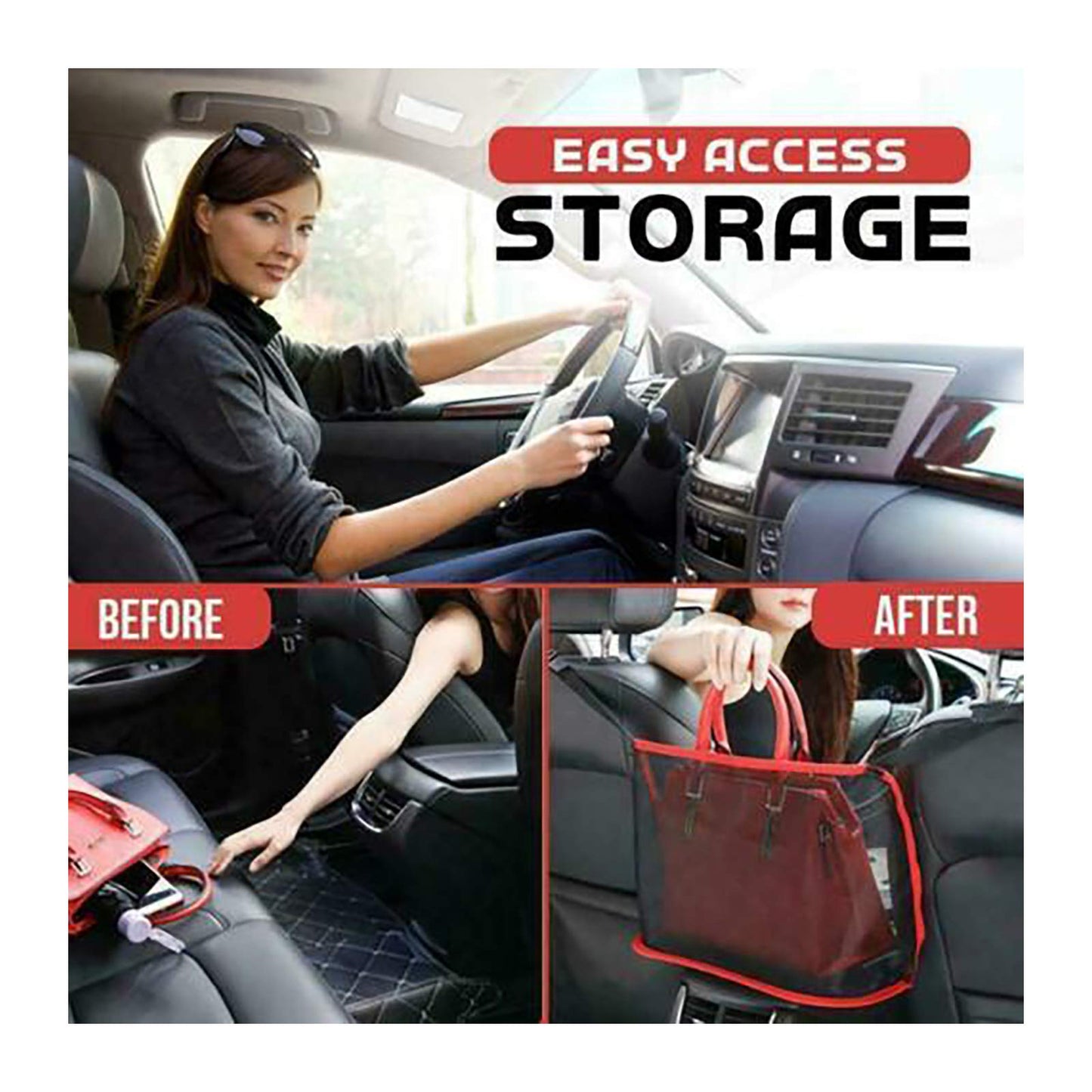 YCAXZSH Car Handbag Holder Between Seats,Driver Storage Netting Pouch for Purse & Pocket,Seat Back Net Bag Barrier of Backseat Pet Kids,Cargo Tissue Holder (B)