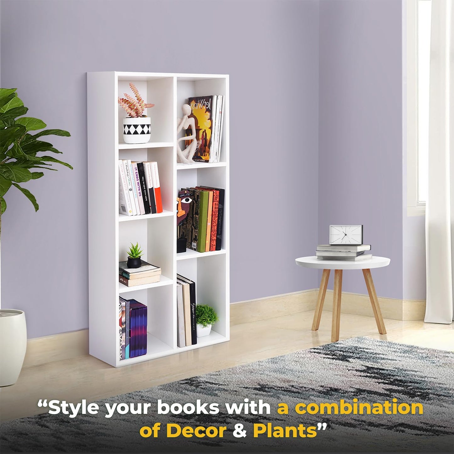 DIY 7-Cube Engineered Wood Book Shelf, a Multipurpose Open Storage Organizer and Book Stand for Home, Office, or Study Room, presented in a clean and modern White finish