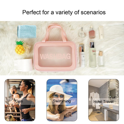 Qupzsen Travel Toiletry Bag for Women and Men - Matte Translucent Bag with Handy Handle - Makeup Cosmetic Organizer for Travel Toiletries Accessories, Pink, 3