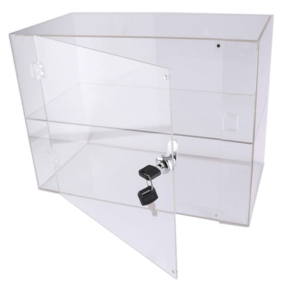 High Gloss Clear Acrylic Display Case with 1 Shelf and Front Door with Security Lock for Collectibles Office Home Store Display Stand
