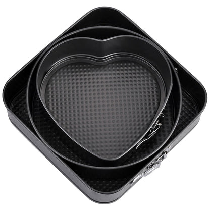 WarmHut Springform Cake Pan Set, Round and Square Heart Shape Cake Pan Set of 3 (8/9/10 Inch) Black