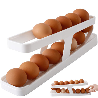 LENGMOMO Wenmpopo Egg Holder for Refrigerator - Automatically Rolling Egg Storage Container?2 Tier Rolling Egg Dispenser Detachable, Space Saving Egg Tray for Refrigerator Countertop Cabinet