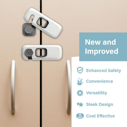 Heart of Tafiti 5 Pack Fridge Lock, Child Proof Refrigerator Lock, French Fridge Door Latches, Baby Safety Locks for Cabinet, Cupboard, Drawers, Oven, Closet, Strong Adhesive-Easy to Install, Grey