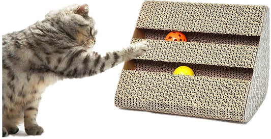 YYH Funny Corrugated Paper Pet Cat Scratch Board Toy Kitten Claw Scratching Pad Mat Scratcher Cats Training Tools With Two Bells