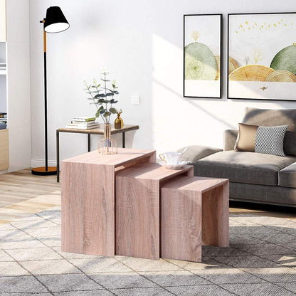 Nest of 3 Tables in Light Brown,Wood Coffee Table Set for Living Room, Multi-functionaLEnd Side Table, Stackable Space-Saving Modern Furniture, Versatile Design
