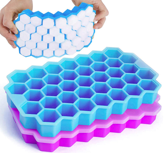 iReaydo Ice Cube Trays, 2 Pack Silicone Ice Cube Molds with Lids, Easy-Release and Flexible 74-Ice Trays BPA Free, for Chilled Drinks Whiskey & Cocktails, Stackable and Safe Ice Cube Mold