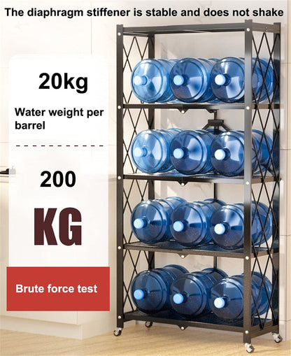 Metal Organizers Rolling Cart Display Wire Rack Shelf,5-Tier Foldable Storage Shelving Unit,with Wheels Freestanding Book Shelf Folding Storage Rack Unit, for Garage Bedroom Kitchen and Pantry