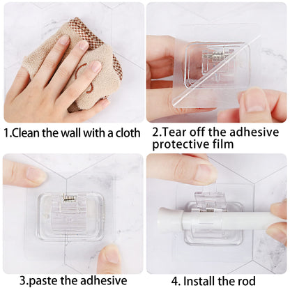 Self-Adhesive Curtain Rod Bracket, 8 Pack No Drill Curtain Rod Brackets, 3M Nail Free Drapery Hook Holders, Curtain Pole Wall Brackets, Towel Rod Hooks for Bathroom Kitchen Home