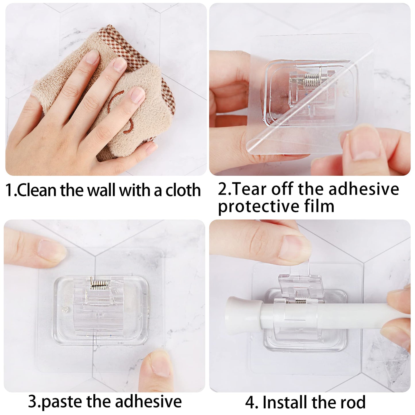 MaoLimoes Self-Adhesive Curtain Rod Bracket, 8 Pack No Drill Curtain Rod Brackets, 3M Nail Free Drapery Hook Holders, Curtain Pole Wall Brackets, Towel Rod Hooks for Bathroom Kitchen Home