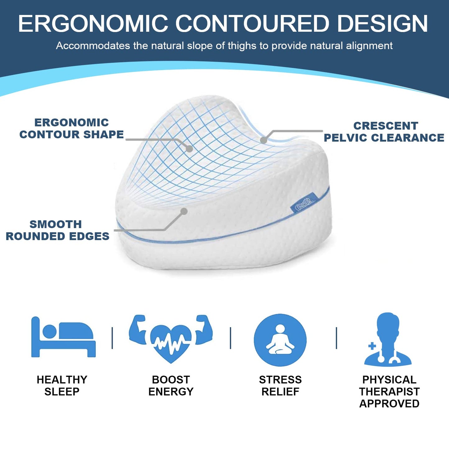 وسادة ركبة لمن ينامون على جانبهم، وسادة ساق تقويمية لتخفيف الألم، تصميم مريح لمحاذاة الورك والعمود الفقري والمفاصل، إسفنج ميموري فوم، غطاء قابل للغسل وجيد التهوية، مثالية لنوم مريح