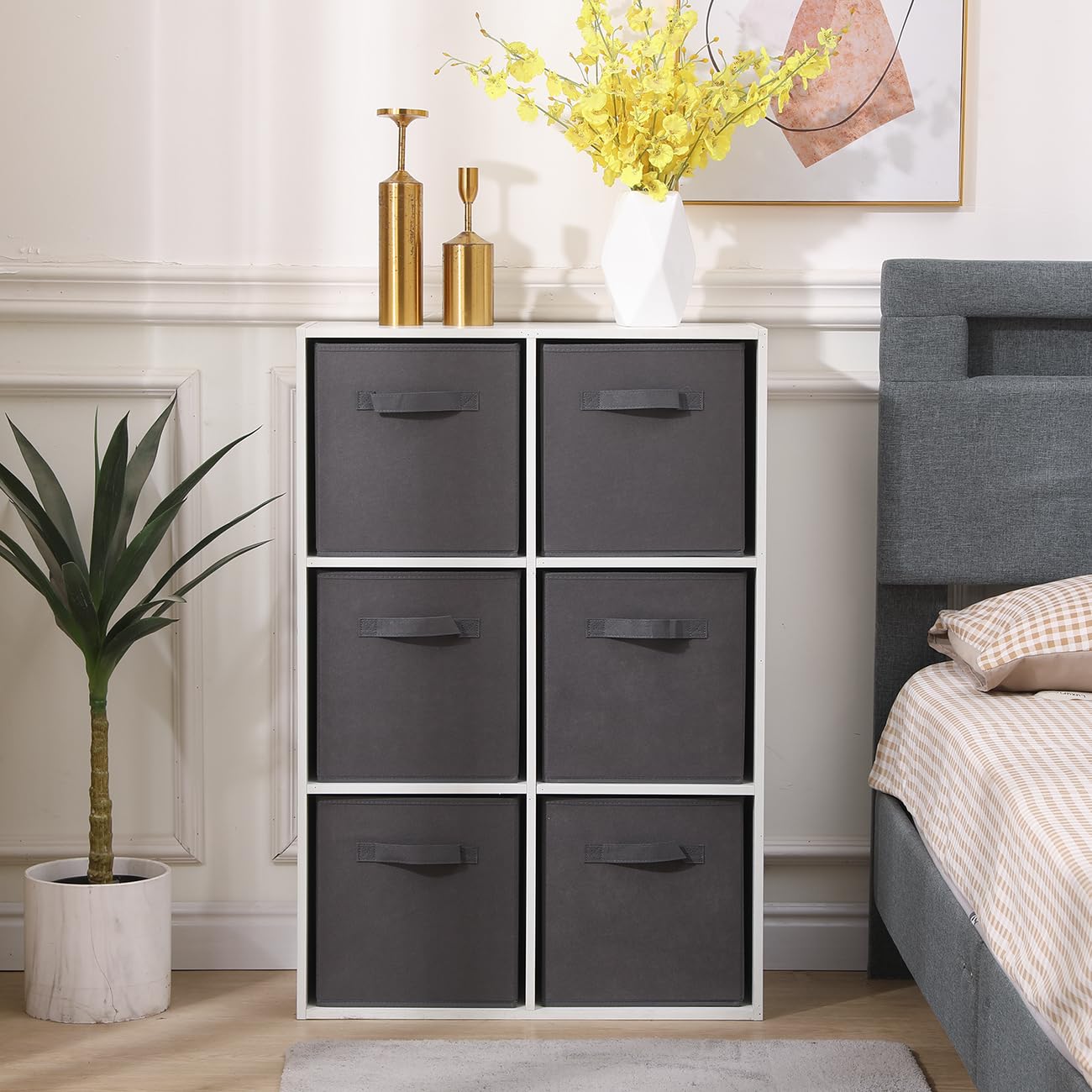 SWETHT Foldable Fabric Storage Cube Organiser Bins, Collapsible Basket with Handles For Home, Kids Baby Nursery Room, Closet Toys Organisation, 26.5 x 26.5x 28 cm (Dark Grey, Set of 4)