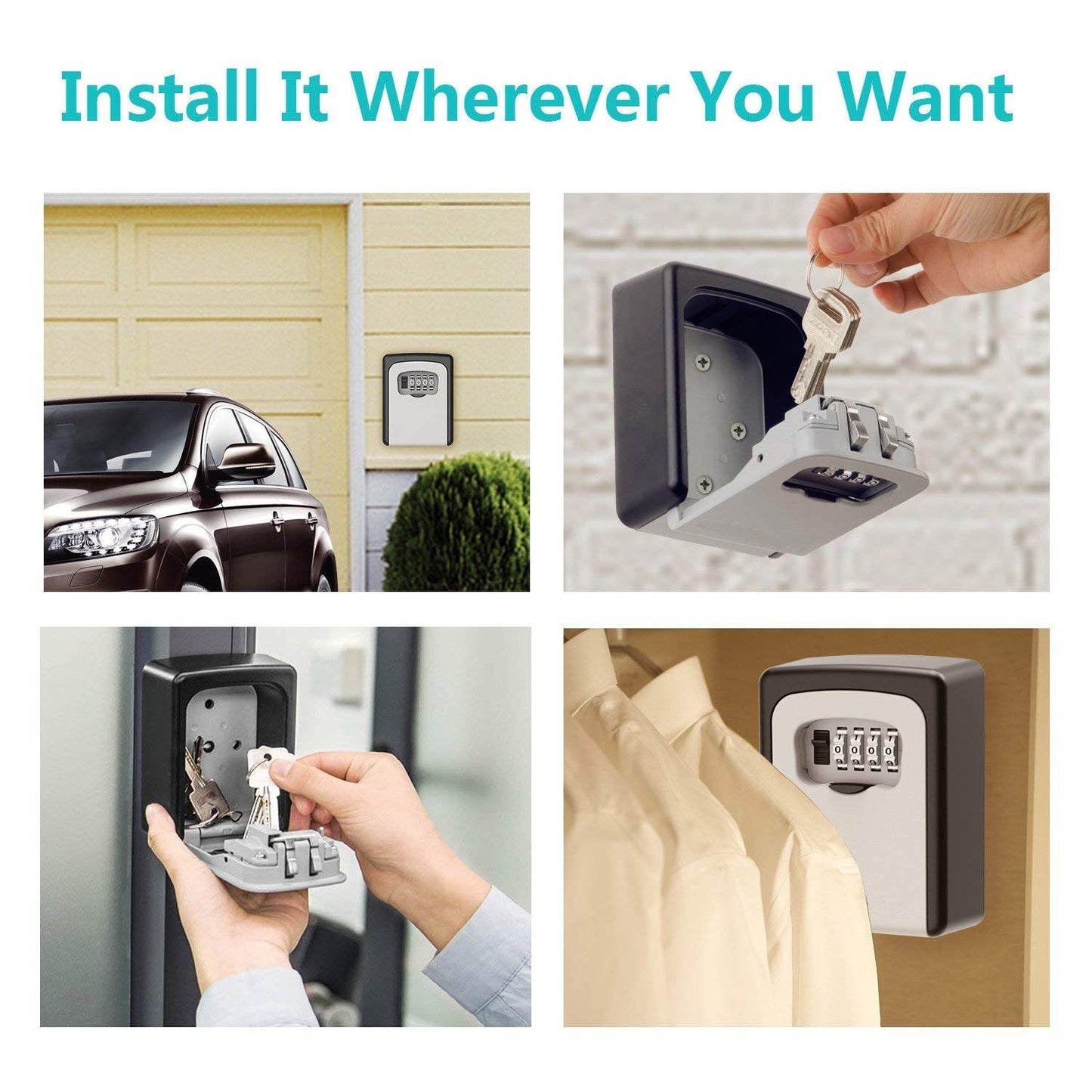 CJSJ Key Storage Lock Box, 4-Digit Combination Wall Mounted Key Safe Box, Holds 6 Keys