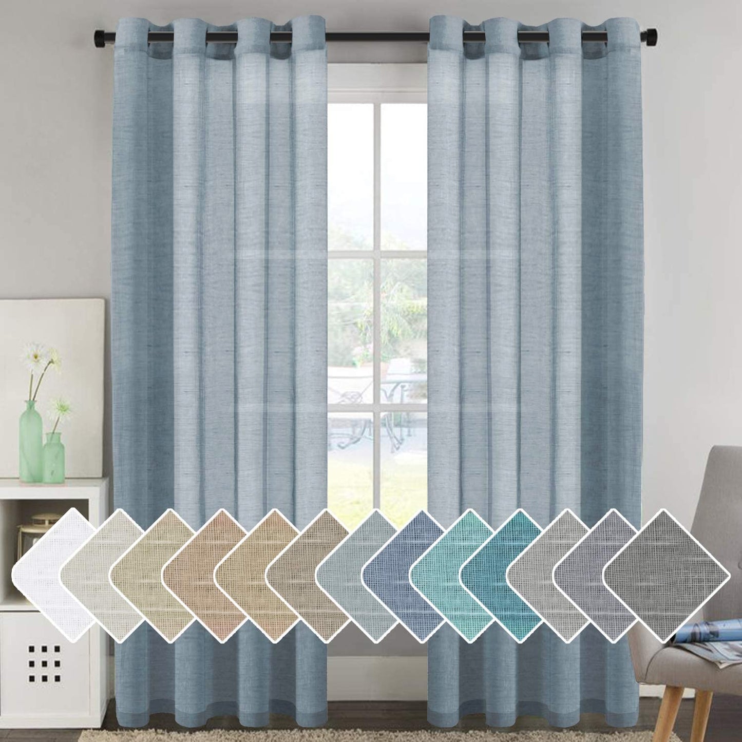 INtex Curtains Semi-Transparent Natural Linen Curtains with Elegant Sheer Fabric and Steel Grommets - 1 Piece 200W x 230L CM Dark gery