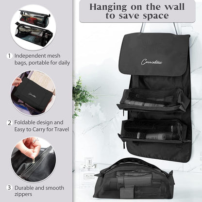 JD FRESH 4 in 1 Large Cosmetic Mesh Bag/Toiletry Pouch for Men and Women/Makeup Organizer/Portable Travel Bag/Makeup Essentials(Black)