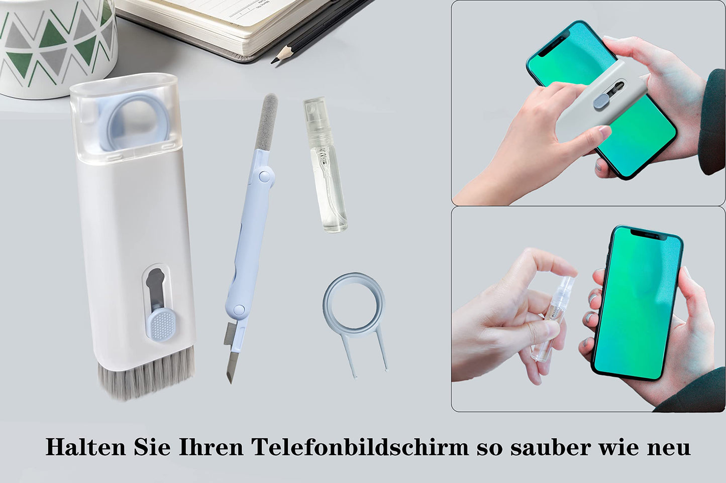 CX&LL 7-in-1 Cleaning Brush Set - Universal Keyboard Cleaner, Multifunctional Cleaning Kit for Smartphone, Airpods, Laptop, Camera - Blue