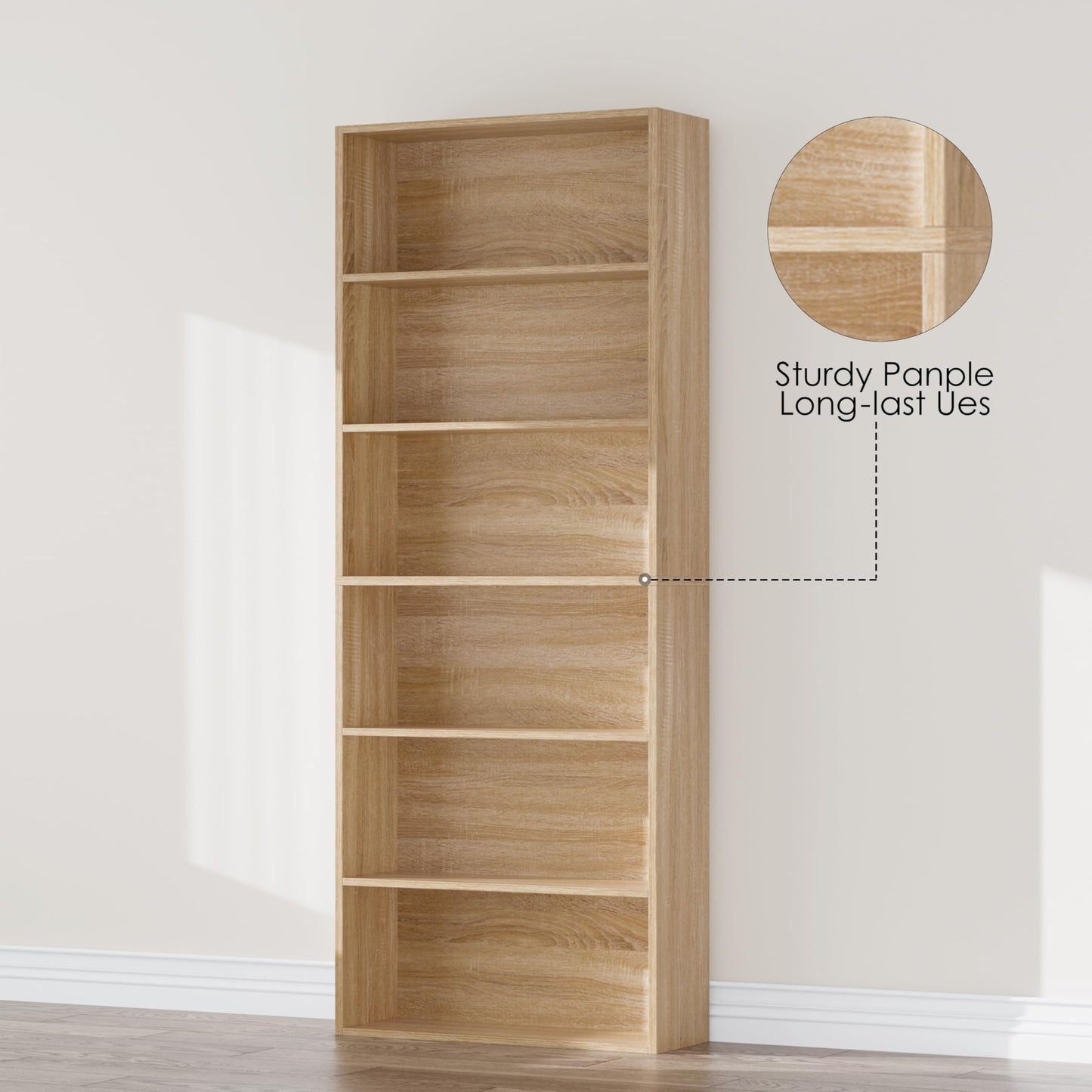 6-Tier Open Bookcase in Light Oak, Freestanding Tall Bookshelf for Bedroom, Living Room and Office, Display Storage Shelves, Modern Bookshelf (Light Oak)