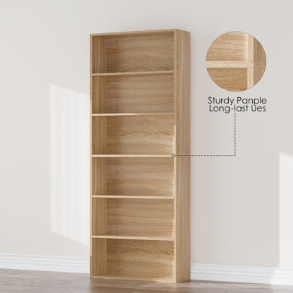 6-Tier Open Bookcase in Light Oak, Freestanding Tall Bookshelf for Bedroom, Living Room and Office, Display Storage Shelves, Modern Bookshelf (Light Oak)