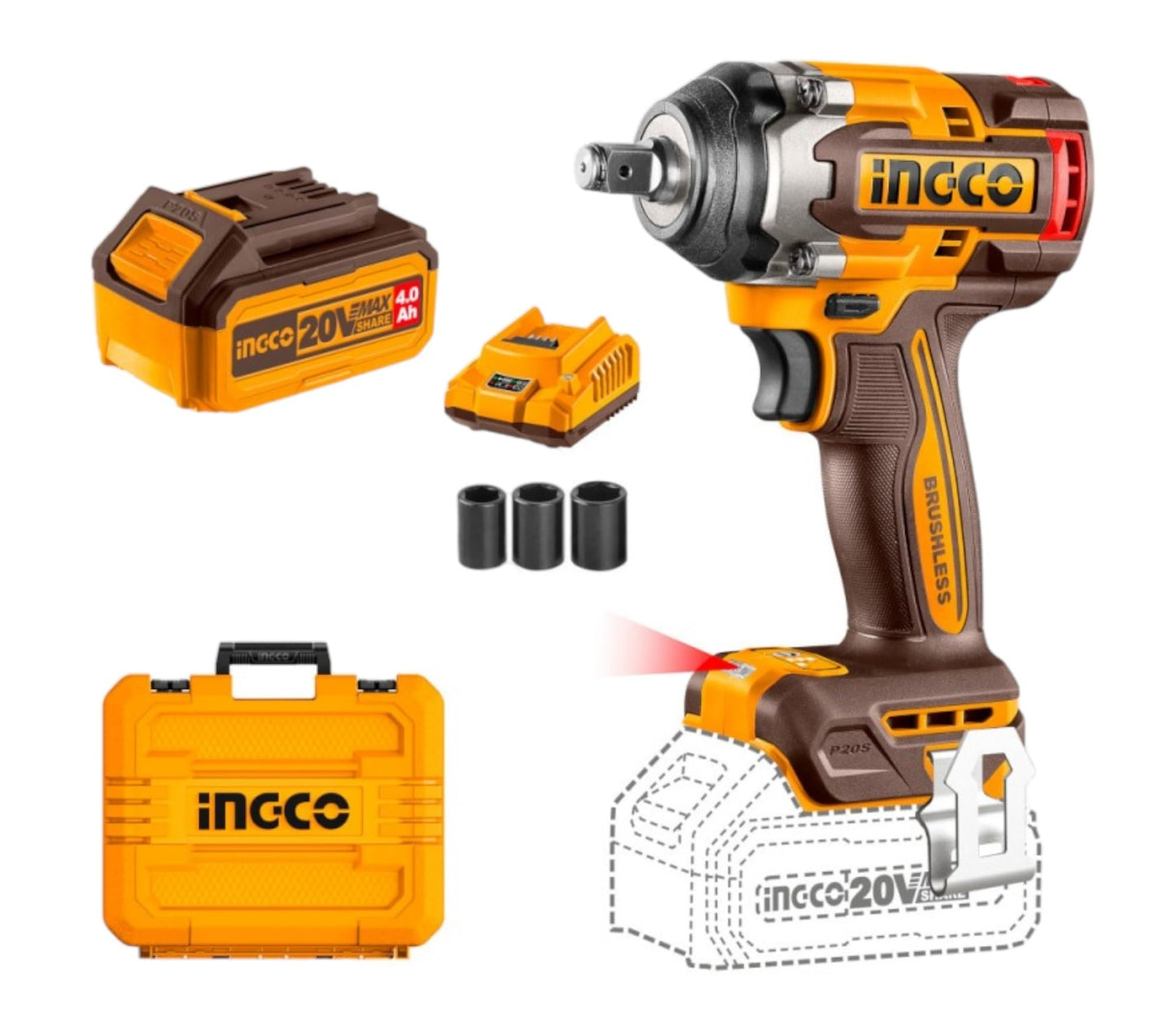 Ingco CIWLI2050 Li-Ion Impact Wrench 20V