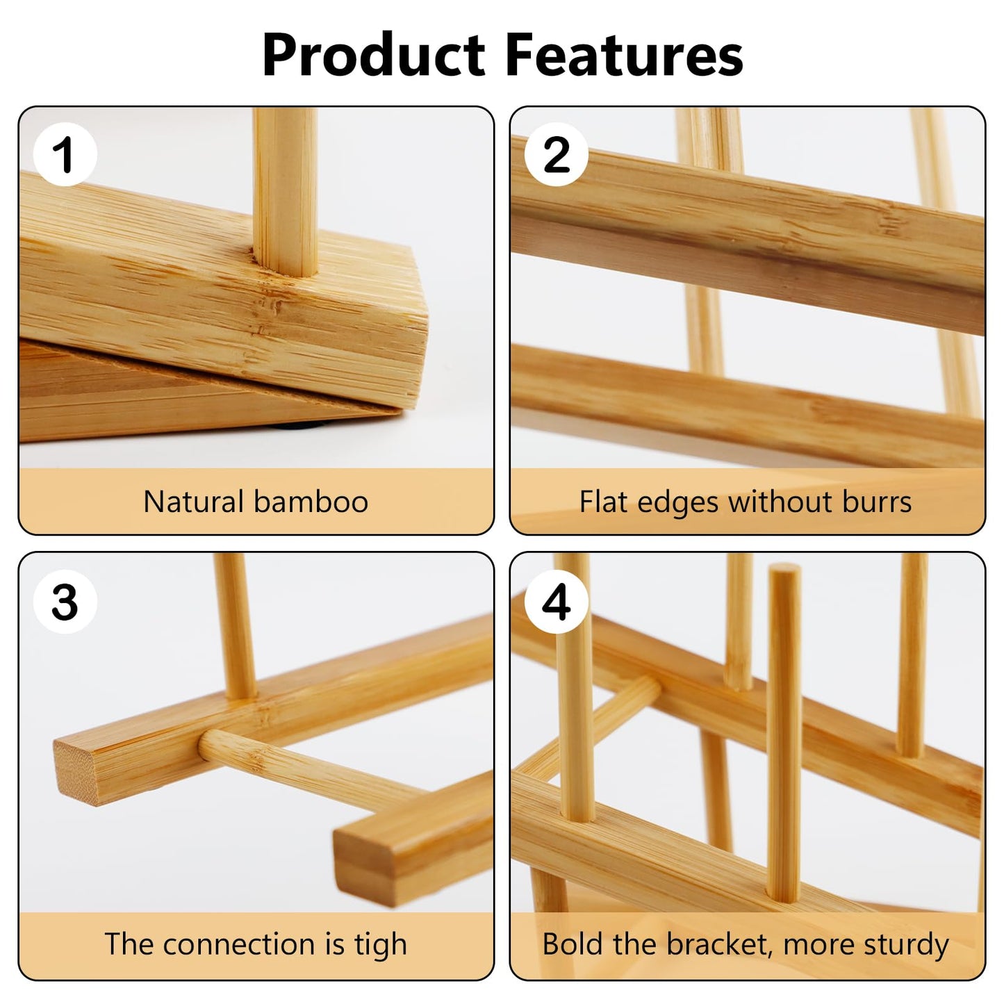WATUNID Pack of 2 Wooden Plate Stands, 5 Slots Bamboo Plate Holder, Kitchen Wood Draining Board Plate Stand, Dish Drainer Kitchen Cabinet Organiser for Storage, CD Tableware, Book, Wine Glass
