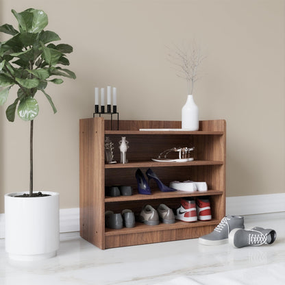 Wood Shoe Rack, Fits up to 15 Pairs, 4-Shelf Wooden Shoe Storage Organizer for Home, Knock-Down Design for Easy Assembly, Brown Finish
