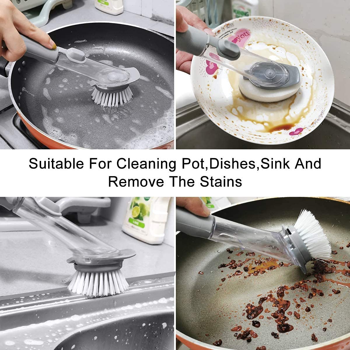 Automatic Cleaning Brush Built-in Soap Dispenser, Sponge Head for Easy Cleaning of Utensils, Dishes, Sink and Kitchen Tools - Practical and Convenient Design - 1 Piece