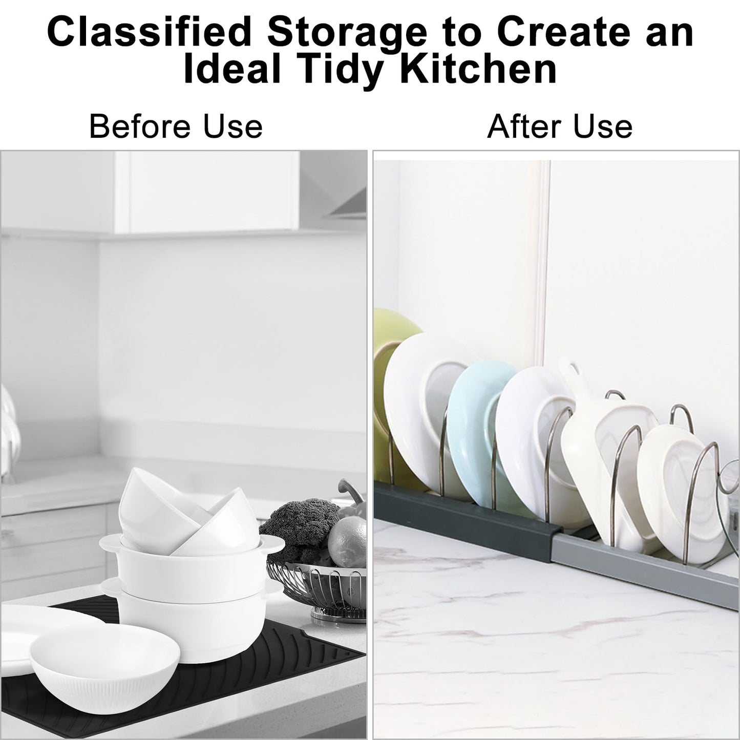 ALLWYOU Adjustable Pan Lid Holder with 7 Adjustable Compartments Pot and Pan Lid Organiser Rack Holder Expandable Tray Bakeware Storage Rack Dish Drying Rack Kitchen Cupboard Drawer Organiser