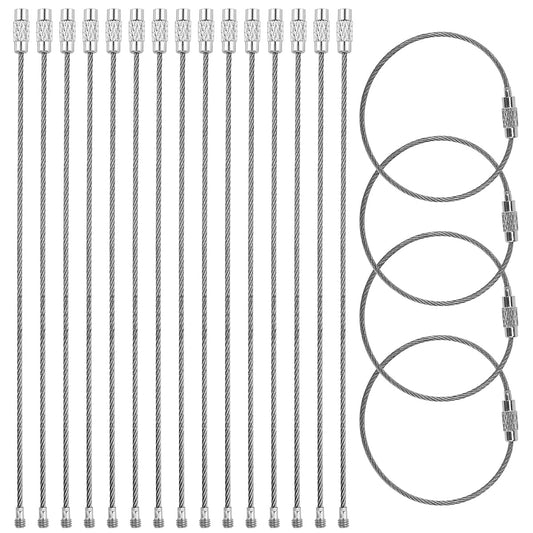 UPIQNG 20Pcs Wire Keychains Cable Stainless Steel Key Rings Key Chain Cable Rope with Screw Locking Wire Keychains Loop for Outdoor Hiking Luggage Tags,6 Inch, Silver