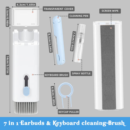 Liamostee 7 in 1 Keyboard Cleaning Brush Kit, Multifunctional Earphones Cleaner with Key Cap Puller, for Airpods Earbuds Smartphone Cleaning Set