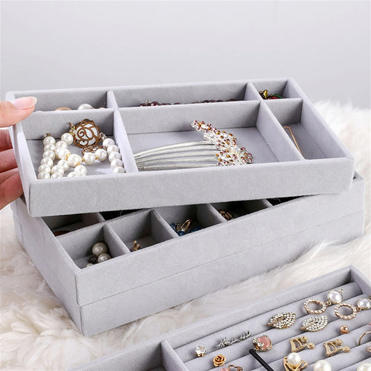 Jewelry box fashion portable velvet jewelry ring jewelry display organizer box tray holder earring jewelry storage case showcase (color : dark khaki)