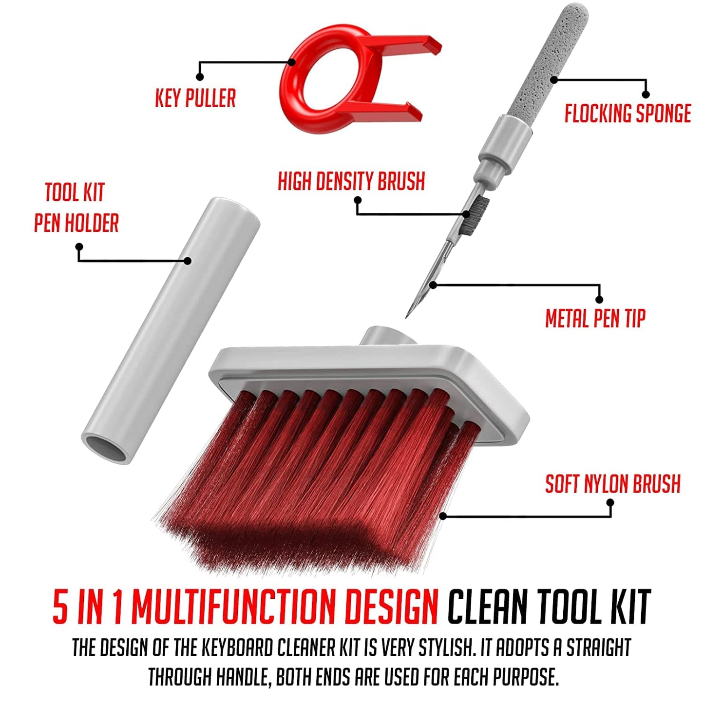 Aaru'z 5 in 1 Soft Brush Multi-Function Cleaning Tools Kit for Keyboard & Earphone Cleaner Soft High-Density Brush Set with Keycap Puller Corner Gap Duster Gadget for Laptop Air pods Pro Camera Lens