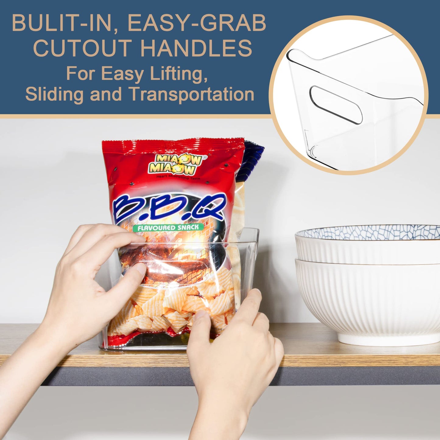 Tiawudi 8 Pack Plastic Storage Bins, Multi-Use Organizer Bins, Pantry Organizer, Plastic Storage Containers, Bins for Home & Kitchen