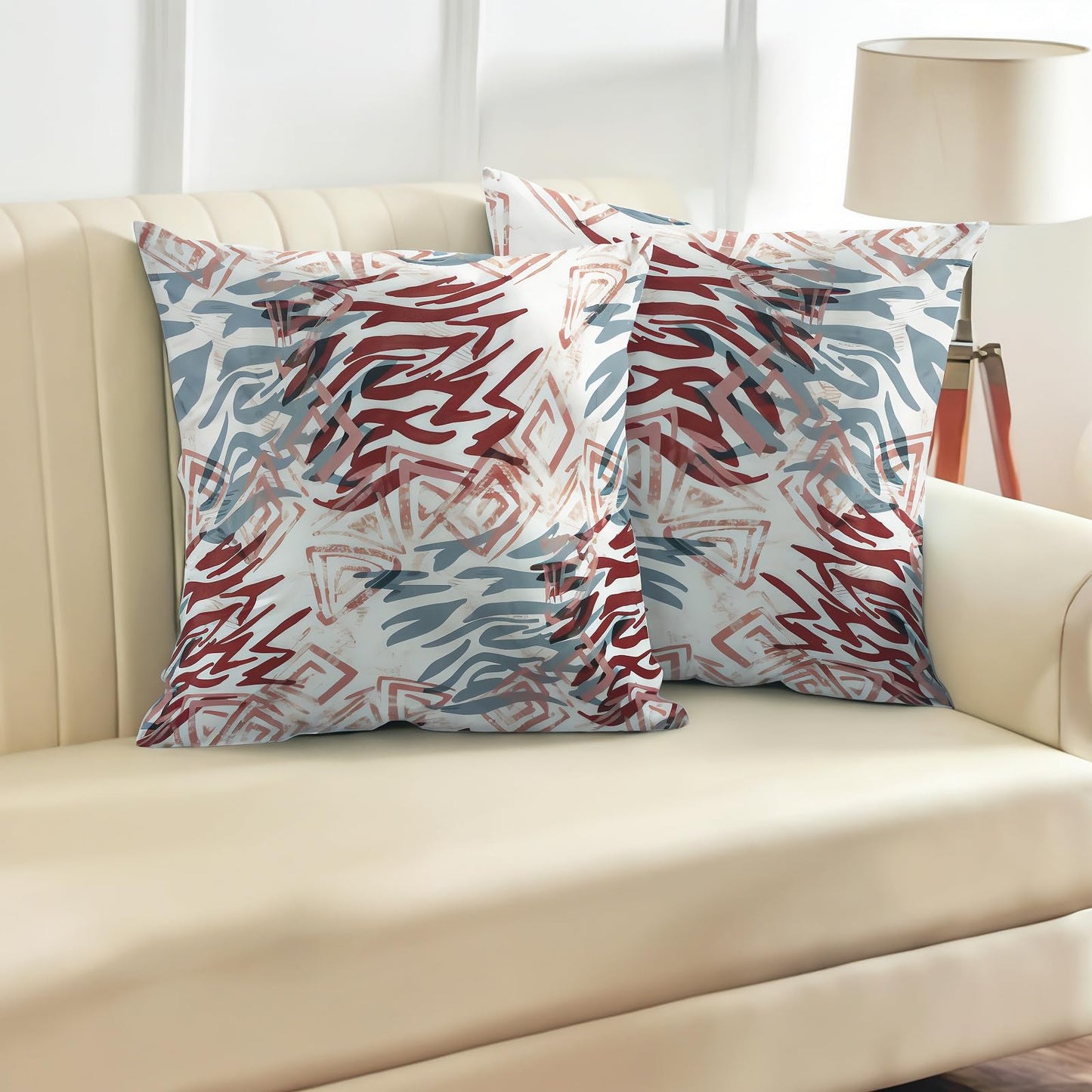 INtex CURTAINS HOUSE Printed Linen Velvet Cushion Covers, Throw Pillow Covers, Maria's Pattern Design, Decorative Pillow Covers, Set Of 2 Pieces Café x Brown 30W x 30L CM