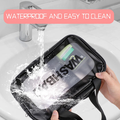 WLLHYF Clear Toiletry Bag 3 Pcs Travel Cosmetic Bags Zipper Makeup Handle Portable Luggage Pouch Multipurpose Transparent Waterproof Pouch for Women Men Traveling, Black, Fashion